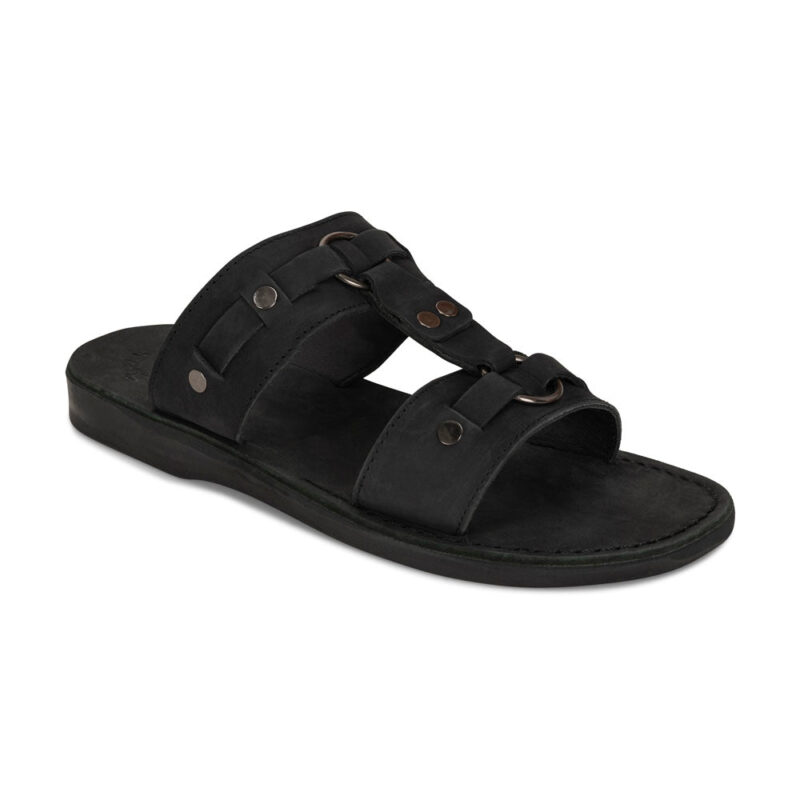 aurome Black Nubuck Leather Ring Sandal – Bold Design