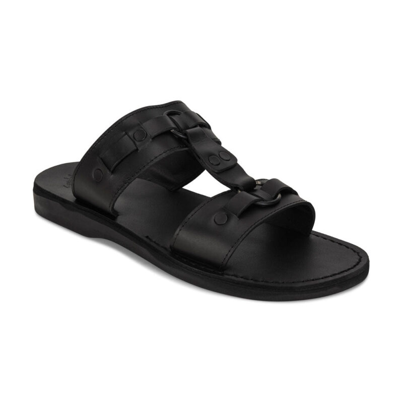 aurome Black Leather Ring Sandal – Bold Design