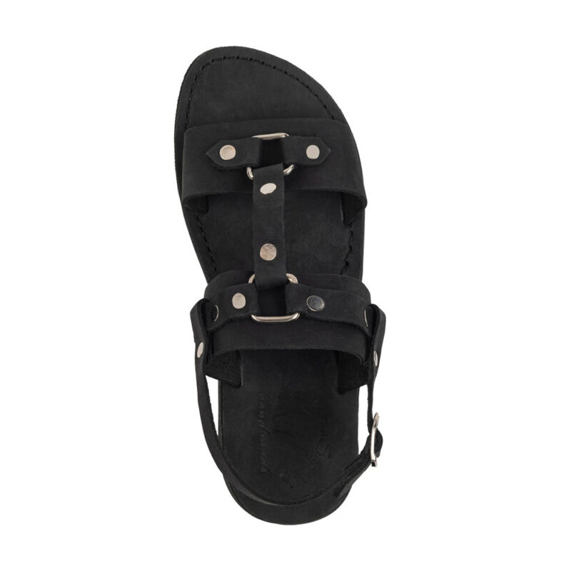 aurome Black Nubuck Leather Riveted Comfort Sandal - Image 3