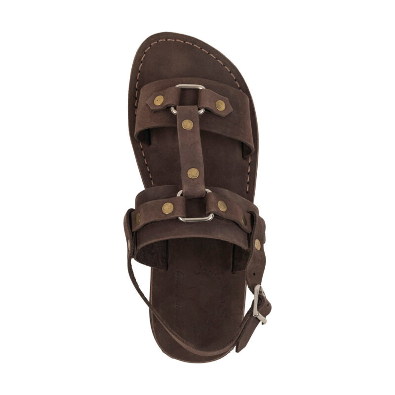 aurome Brown Nubuck Leather Riveted Comfort Sandal - Image 3