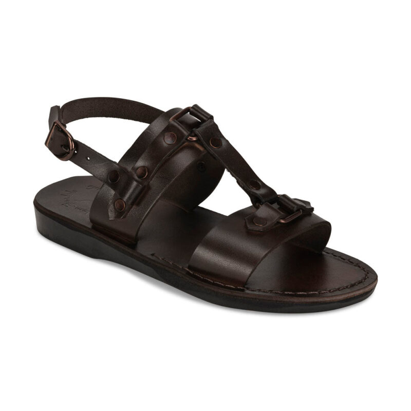 aurome Brown Leather Riveted Comfort Sandal