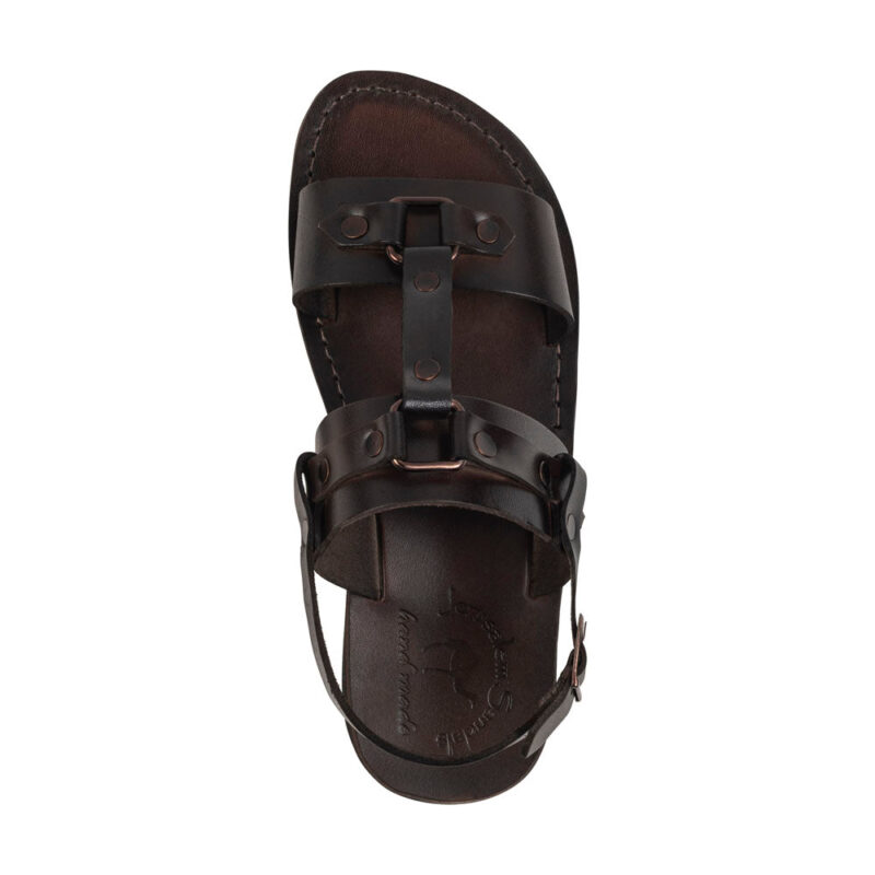 aurome Brown Leather Riveted Comfort Sandal - Image 3