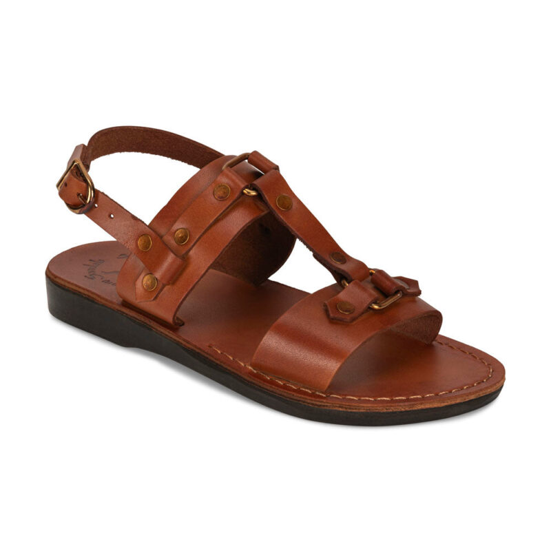 aurome Honey Leather Riveted Comfort Sandal
