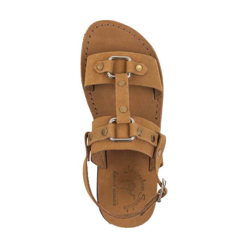 aurome Tan Nubuck Leather Riveted Comfort Sandal - Image 3
