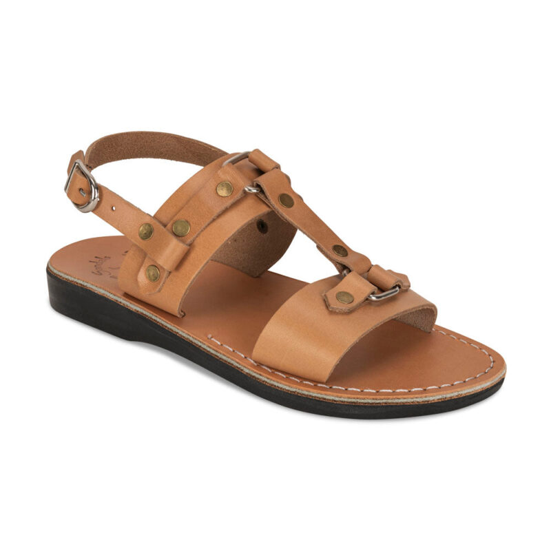 aurome Tan Leather Riveted Comfort Sandal