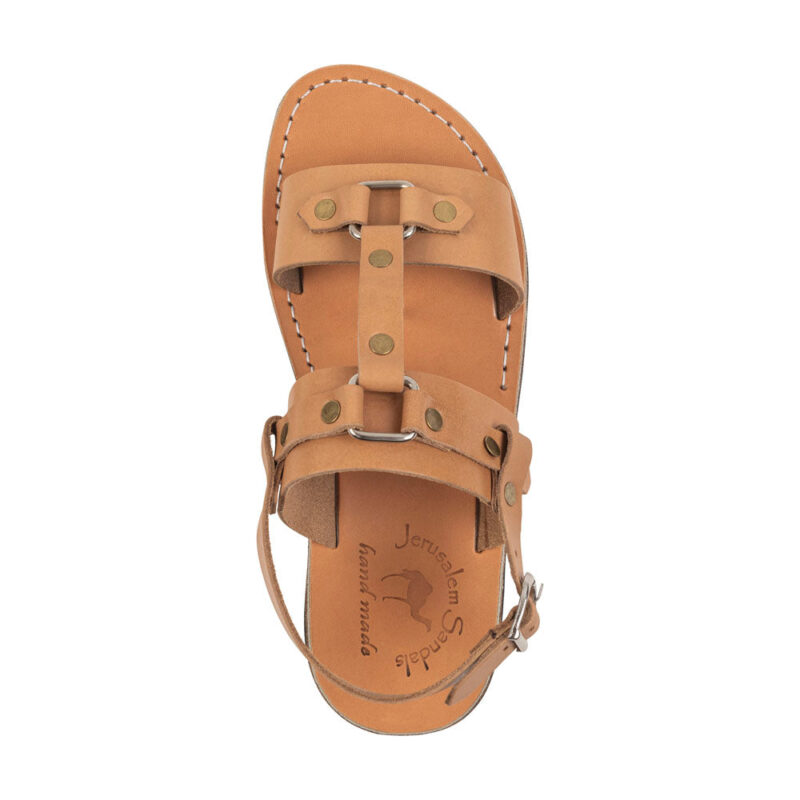 aurome Tan Leather Riveted Comfort Sandal - Image 3
