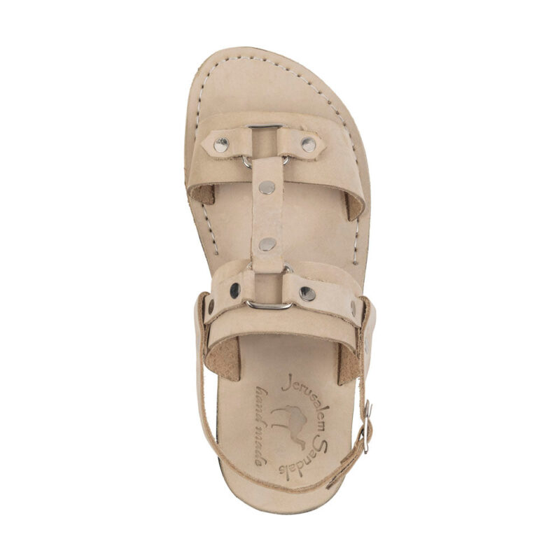 aurome White Nubuck Leather Riveted Comfort Sandal - Image 3