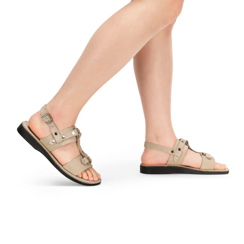 aurome White Nubuck Leather Riveted Comfort Sandal - Image 2