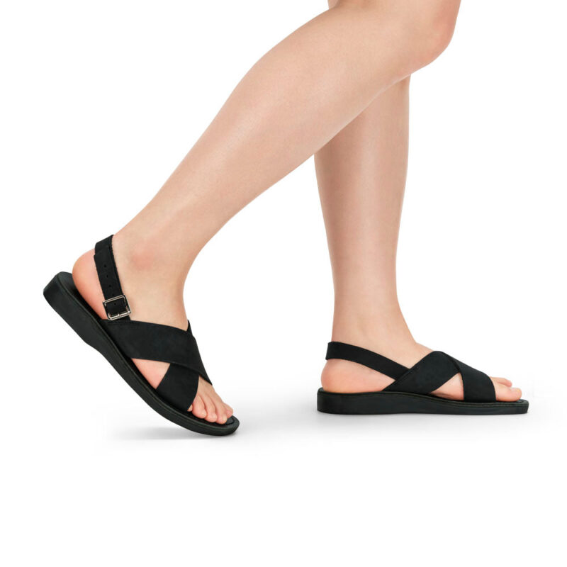 aurome Black Nubuck Leather Sandal with Thick Strap and Buckle - Image 2