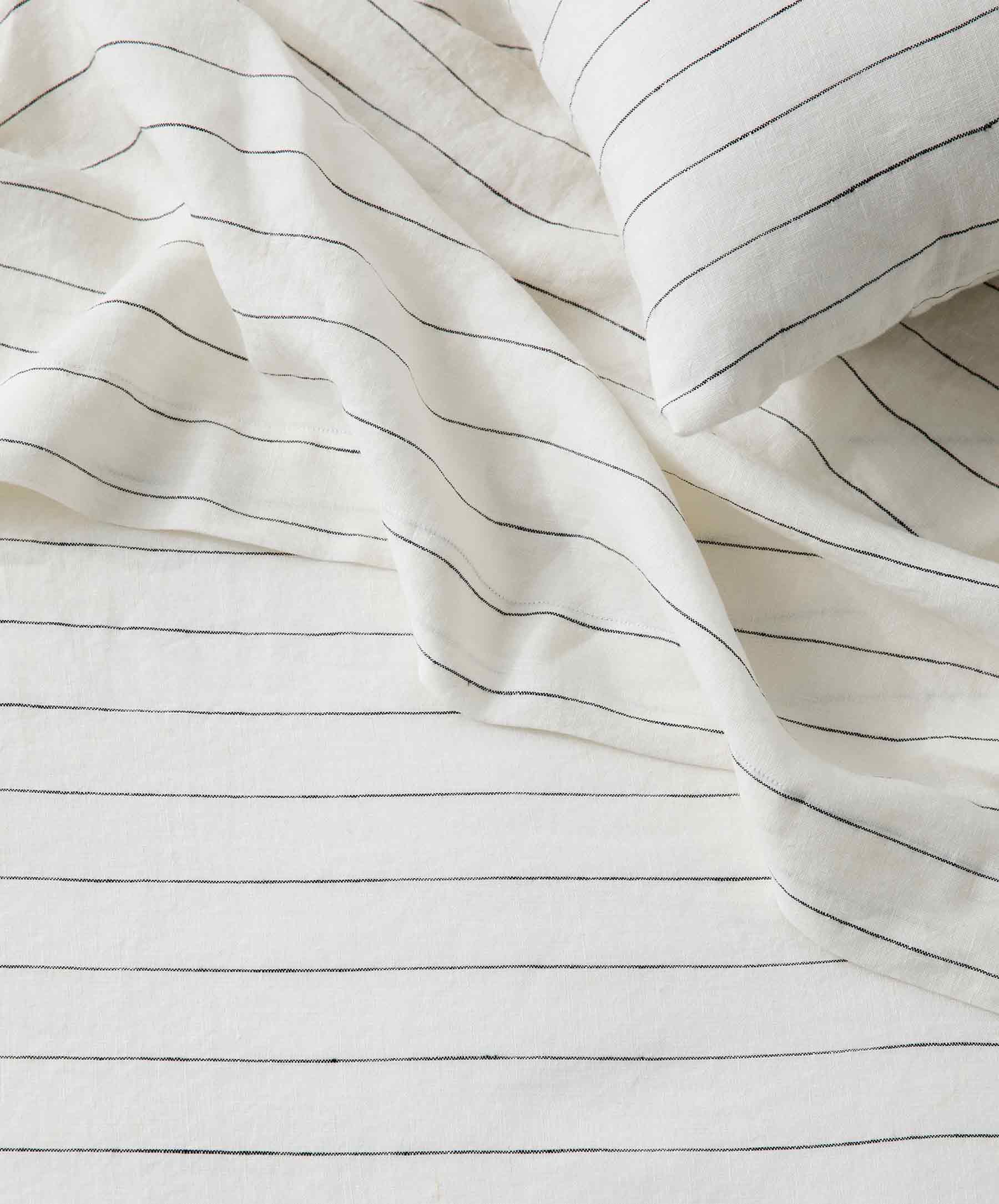 Linen Flat Sheet with Border - Pencil Stripe