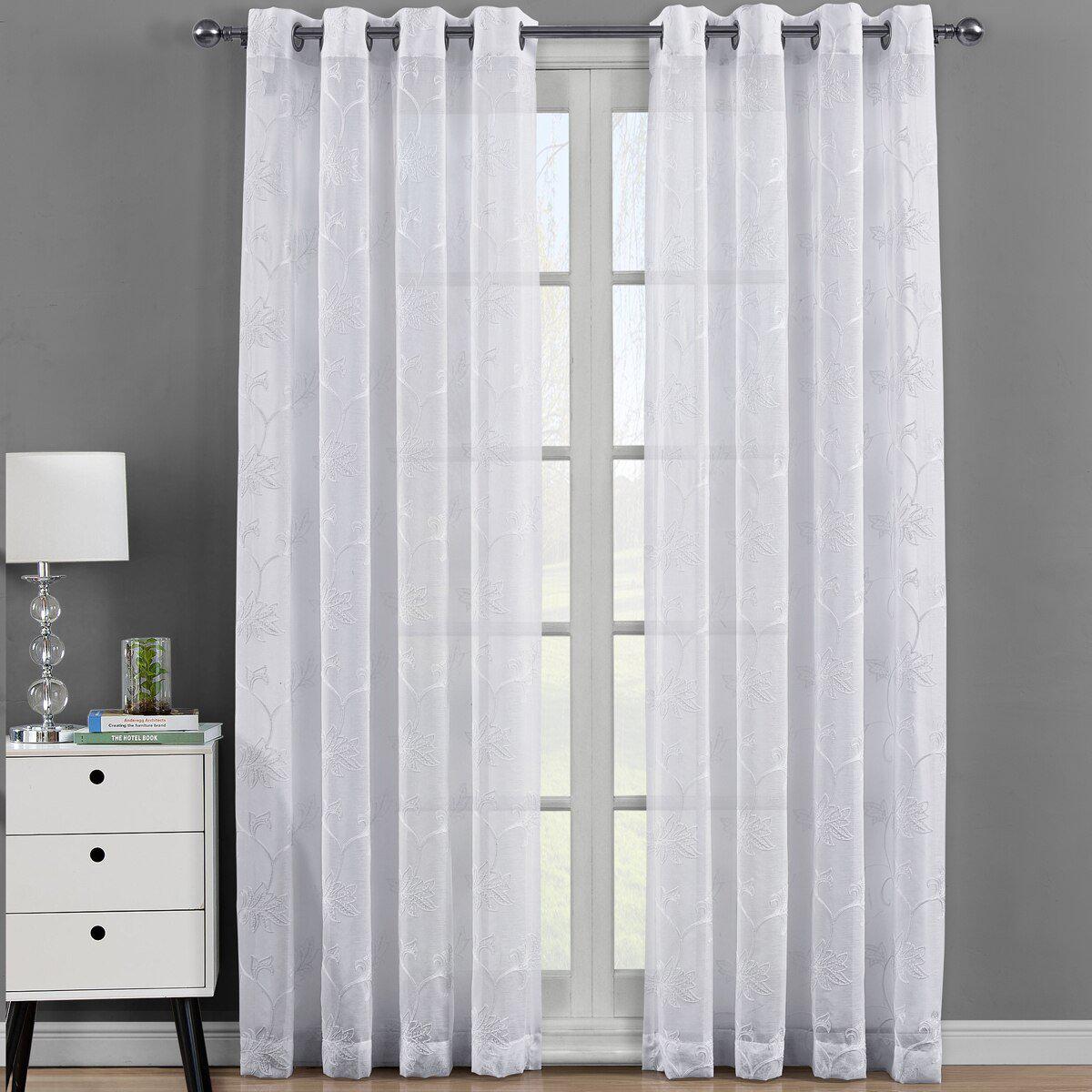 Andora Embroidered Grommet Top Sheer Panel Curtain Pair (Set of 2 ) - Image 6