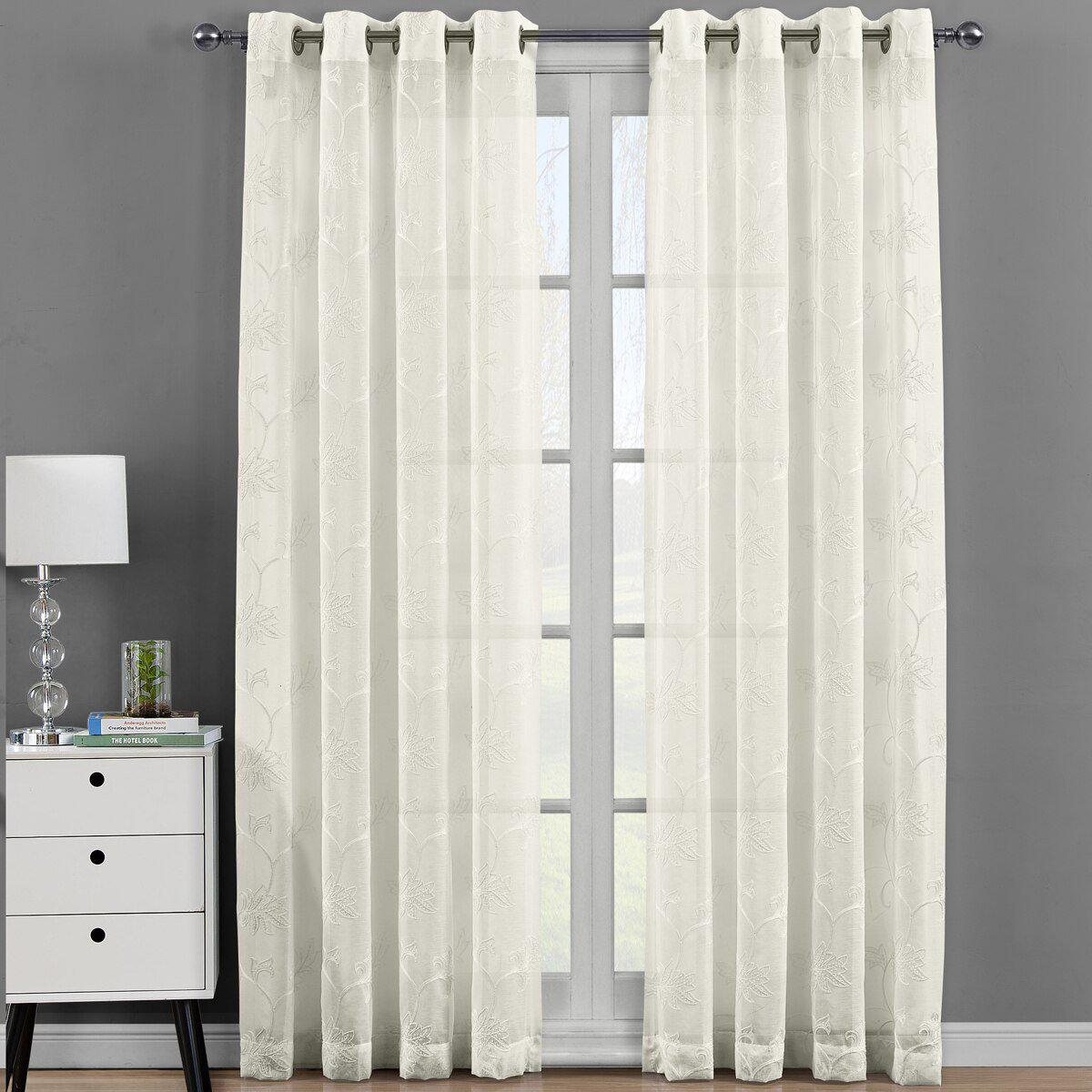 Andora Embroidered Grommet Top Sheer Panel Curtain Pair (Set of 2 ) - Image 7