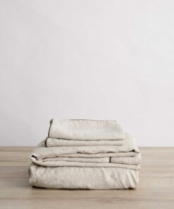 Piped Linen Sheet Set with Pillowcases - Natural and Forest
