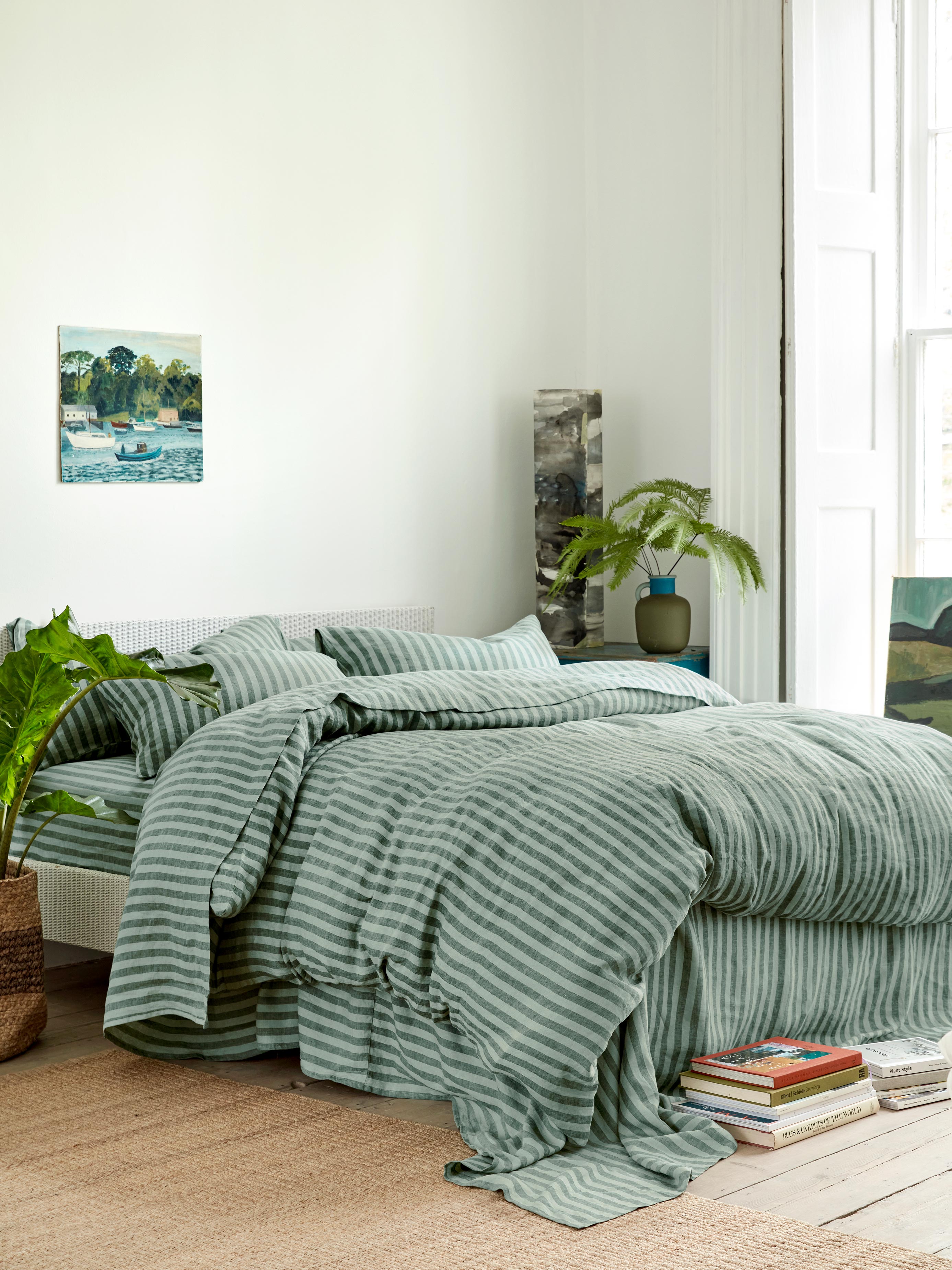 Pine Green Pembroke Stripe Linen Blend Duvet Cover - Image 2