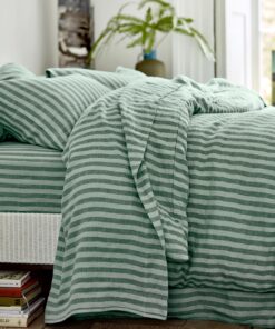 Pine Green Pembroke Stripe Linen Blend Flat Sheet