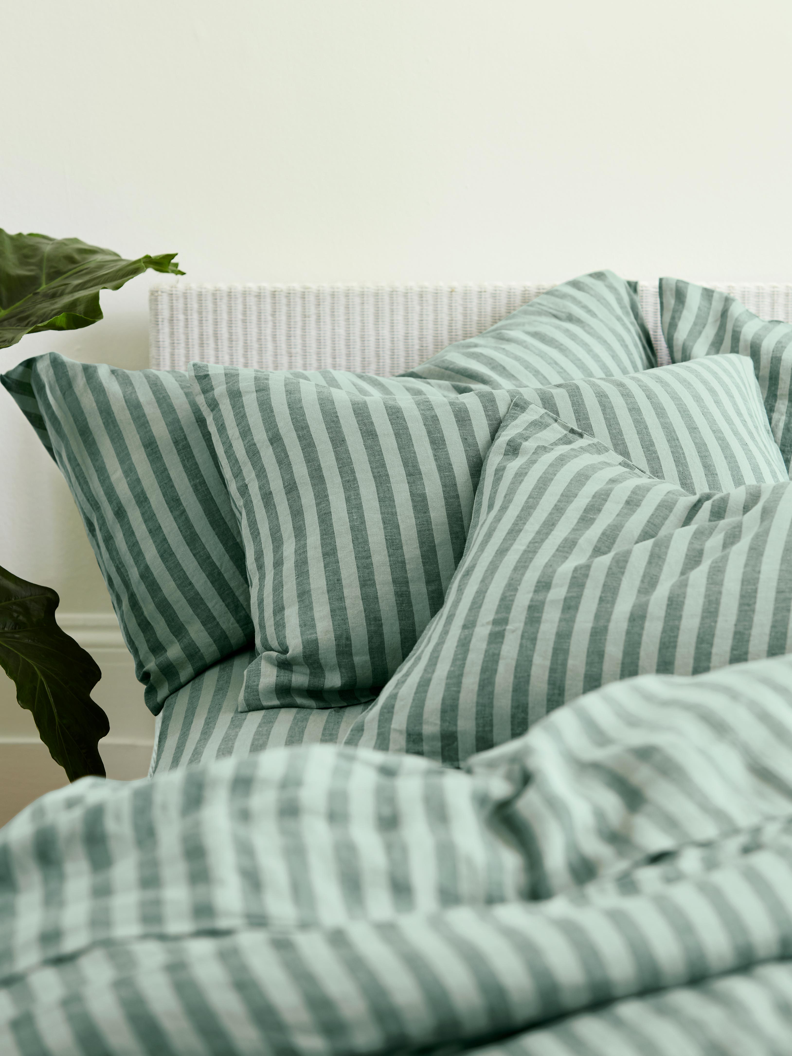 Pine Green Pembroke Stripe Linen Blend Pillowcase (Pair)