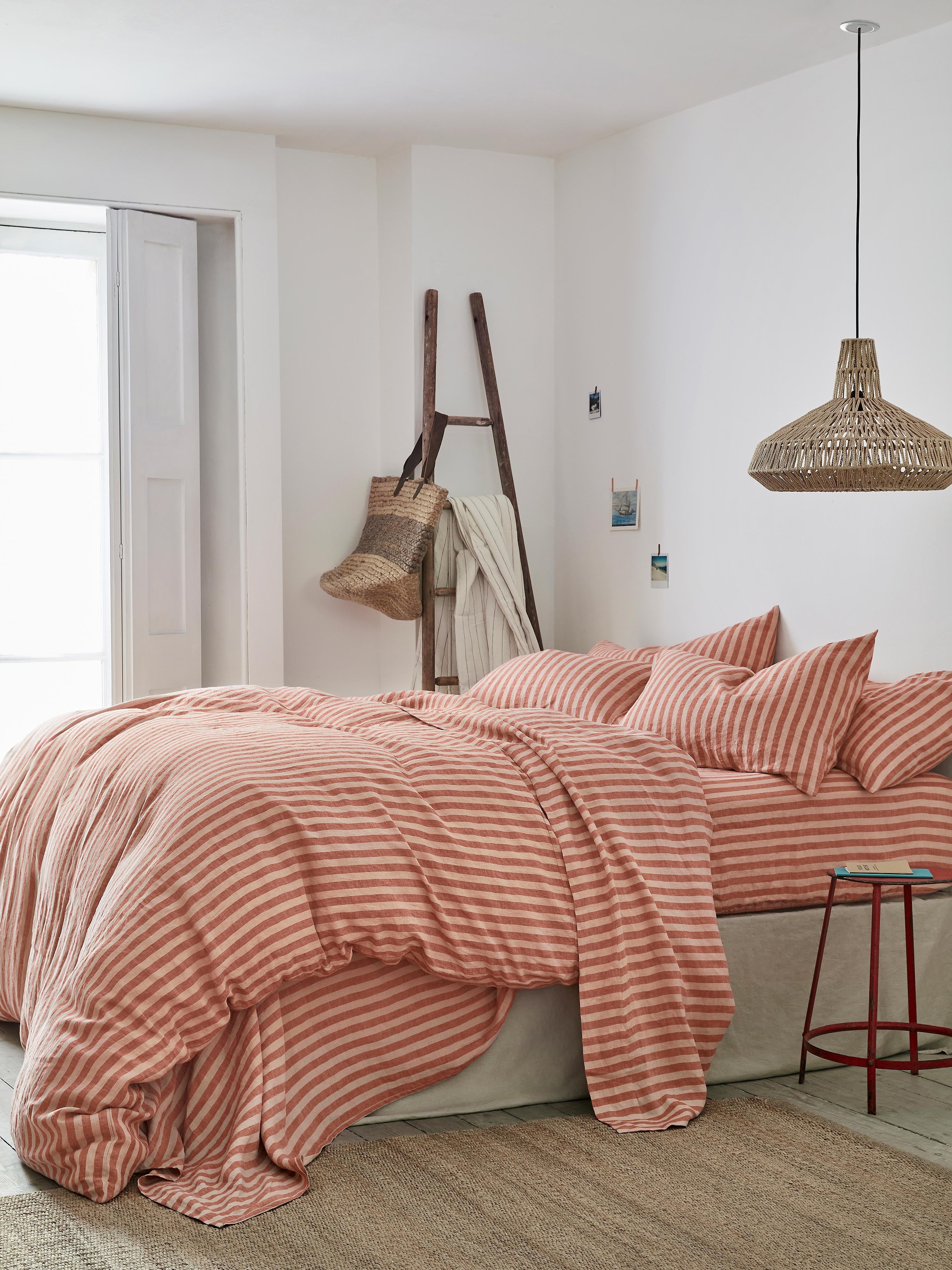 Sandstone Red Pembroke Stripe 100% Linen Duvet Cover - Image 2