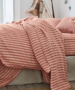 Sandstone Red Pembroke Stripe 100% Linen Flat Sheet