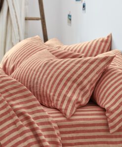 Sandstone Red Pembroke Stripe 100% Linen Pillowcases (Pair)