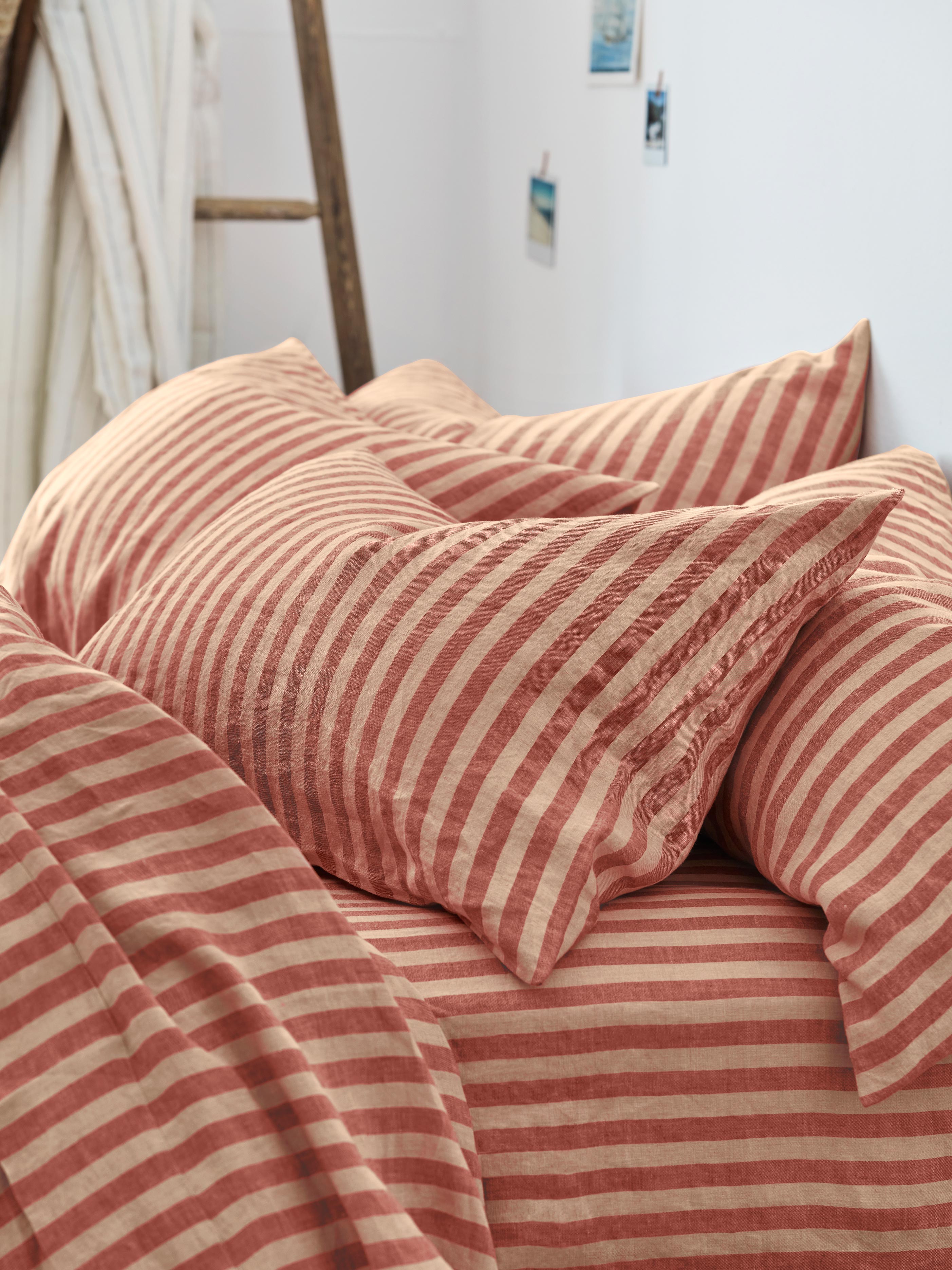 Sandstone Red Pembroke Stripe 100% Linen Pillowcases (Pair)