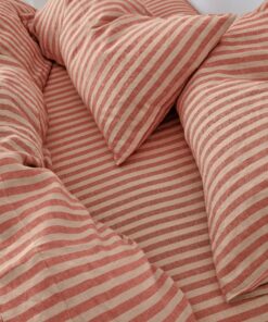 Sandstone Red Pembroke Stripe Linen Blend Fitted Sheet