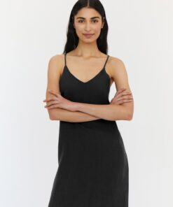 Charcoal 100% French Flax Linen Midi Dress