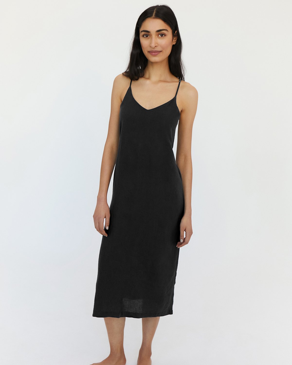 Charcoal 100% French Flax Linen Midi Dress - Image 2