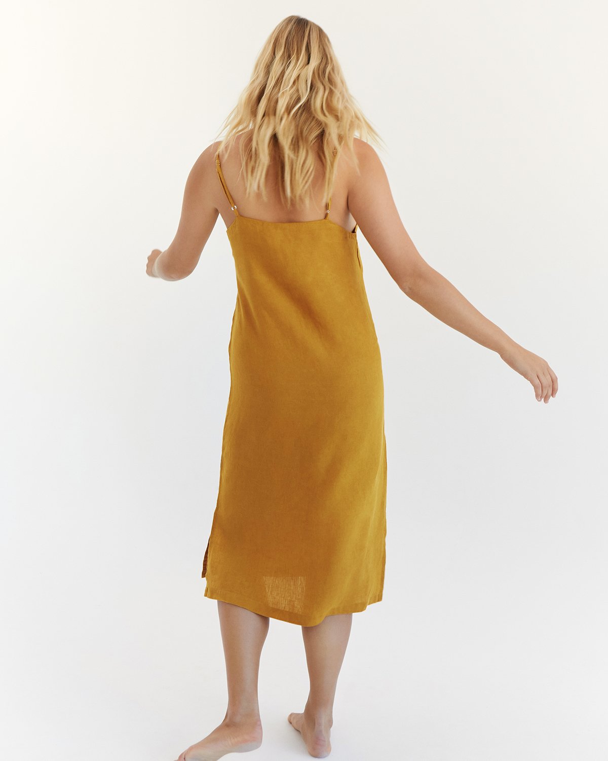 Turmeric 100% French Flax Linen Midi Dress - Image 3