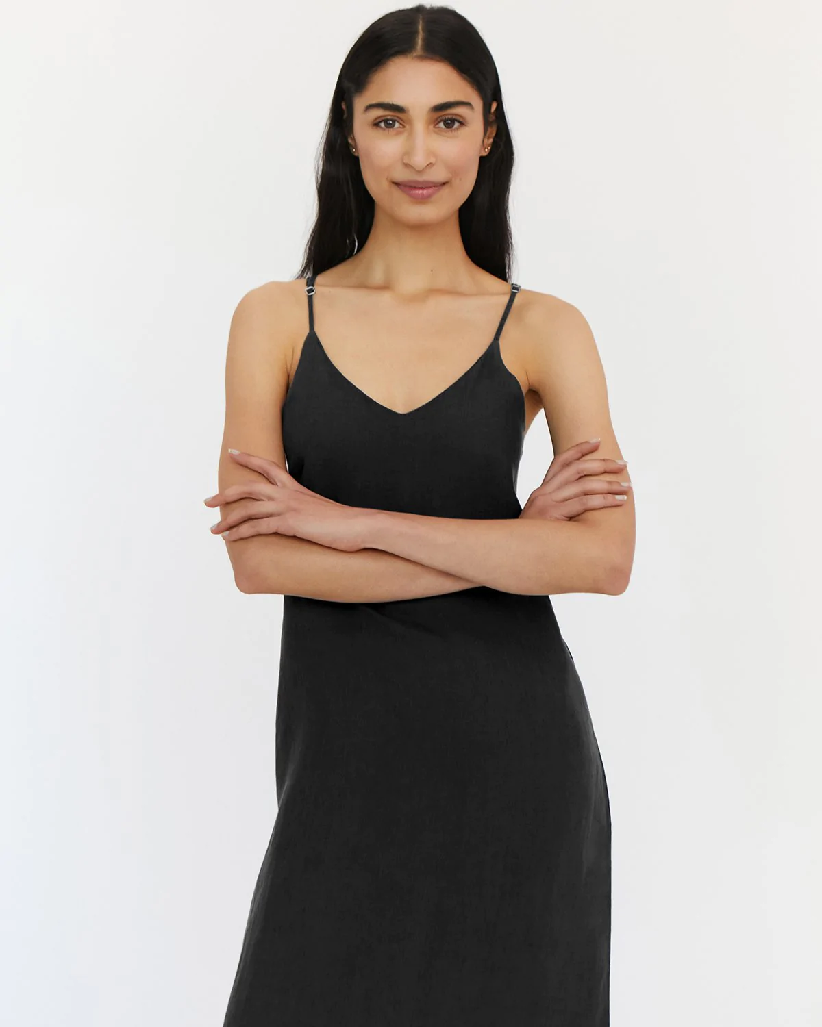 Charcoal 100% French Flax Linen Midi Dress - Image 5