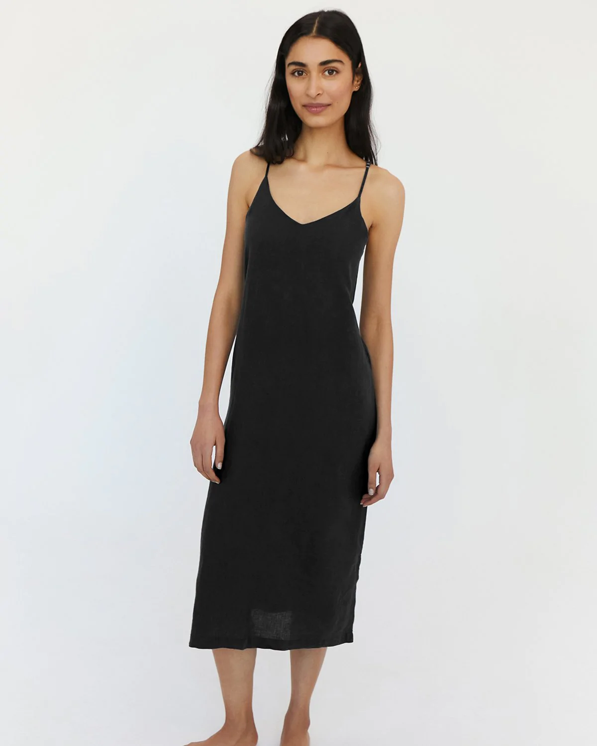 Charcoal 100% French Flax Linen Midi Dress - Image 7