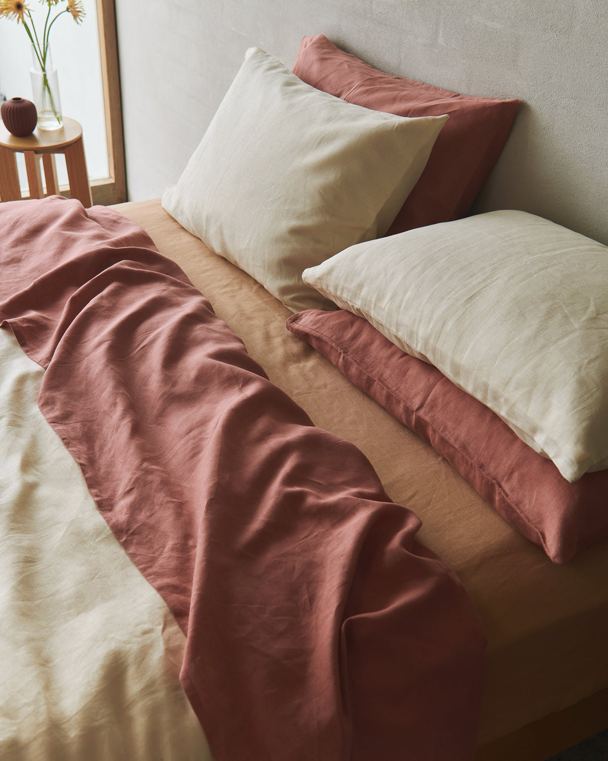 Crème. Pink Clay & Terracotta 100% French Flax Linen Bedding Bundle - Image 2