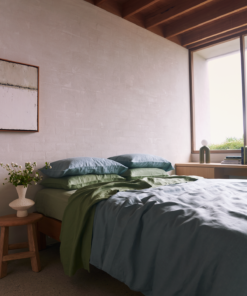 Lagoon. Pistachio & Sage 100% French Flax Linen Bedding Bundle