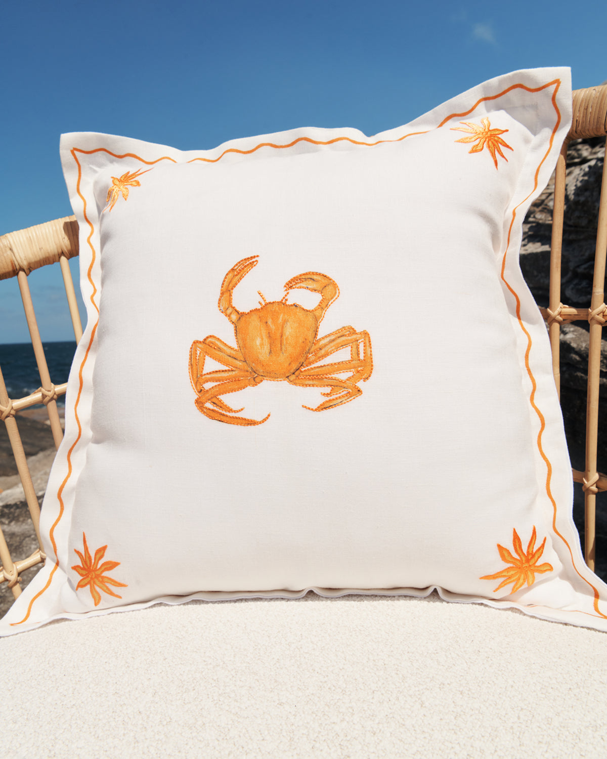 La Sirène 'Crab' 100% French Flax Linen Cushion Cover - Image 4