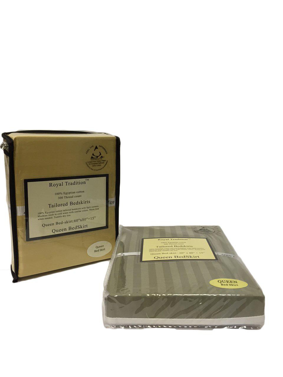 Combed Cotton Split Corners Damask Stripe Bed Skirts - Image 3