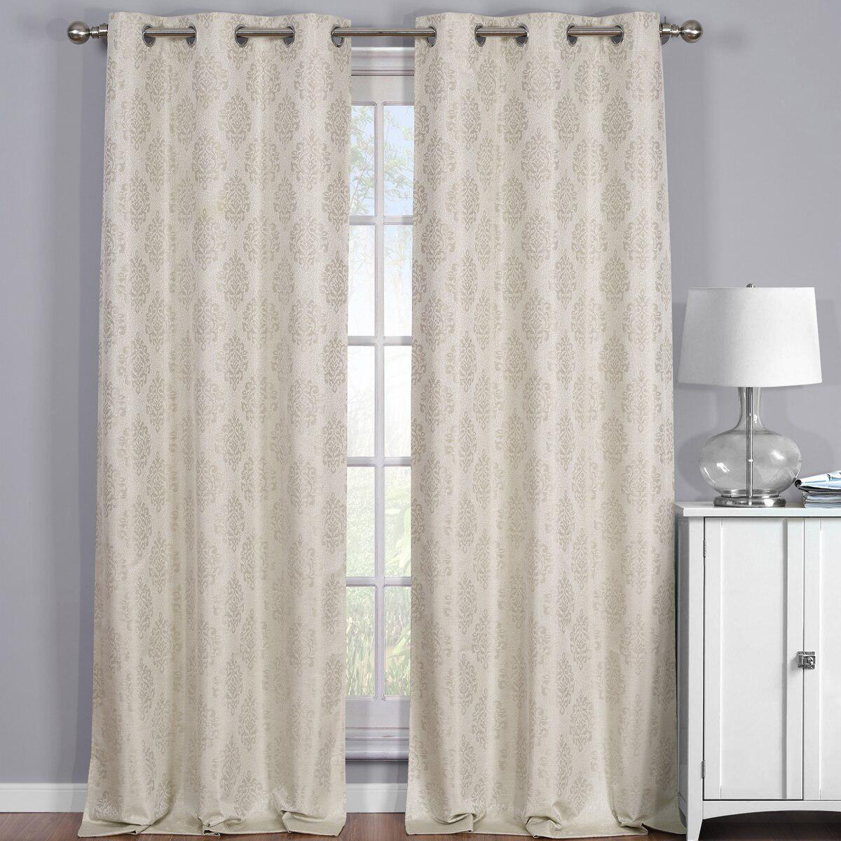 Paisley Thermal Blackout Jacquard Grommet Top Curtain Pair Panels - Image 15