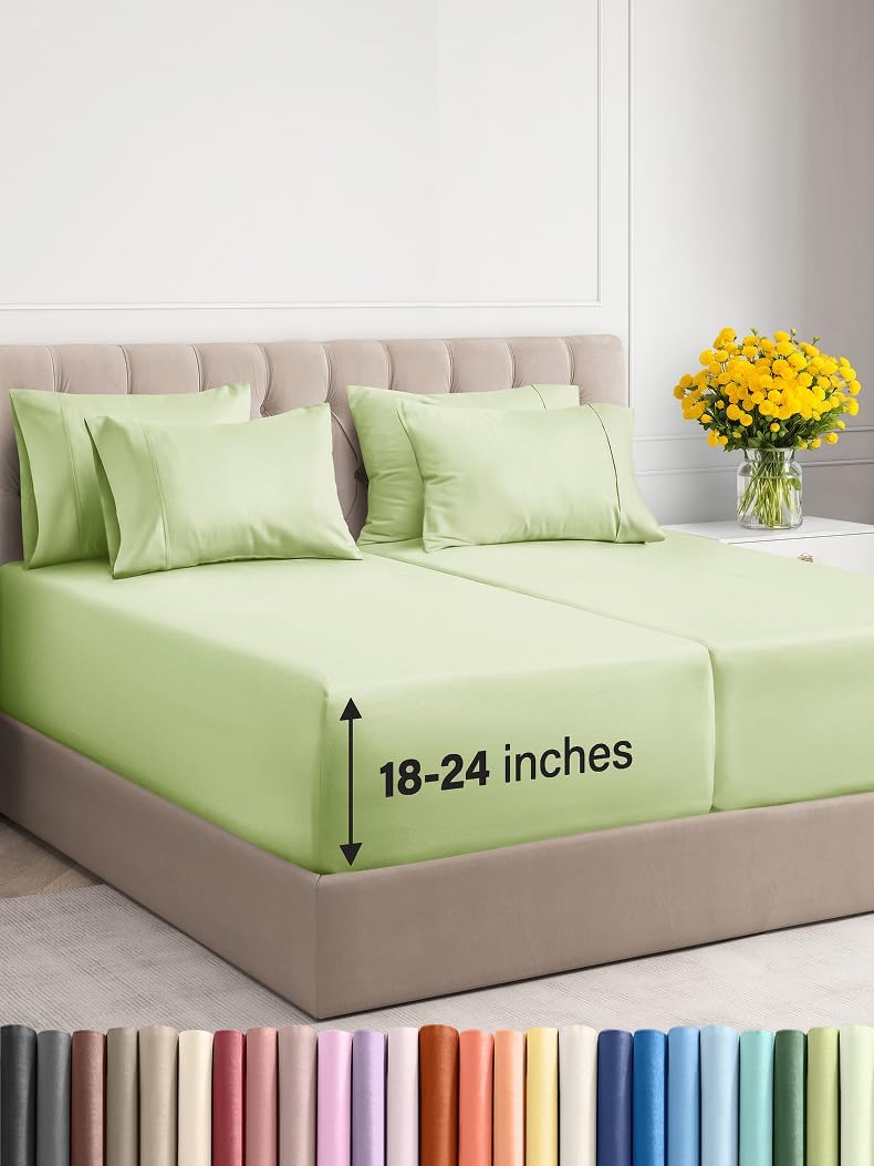 Extra Deep Cal King Sheet Set - 6 Piece Breathable & Cooling Sheets - Hotel Luxury Bed Sheets Set - Easy & Secure Fit - Soft, Wrinkle Free & Comfy Sheets Set - Grey Sheet Set with Extra Deep Pockets - Image 126