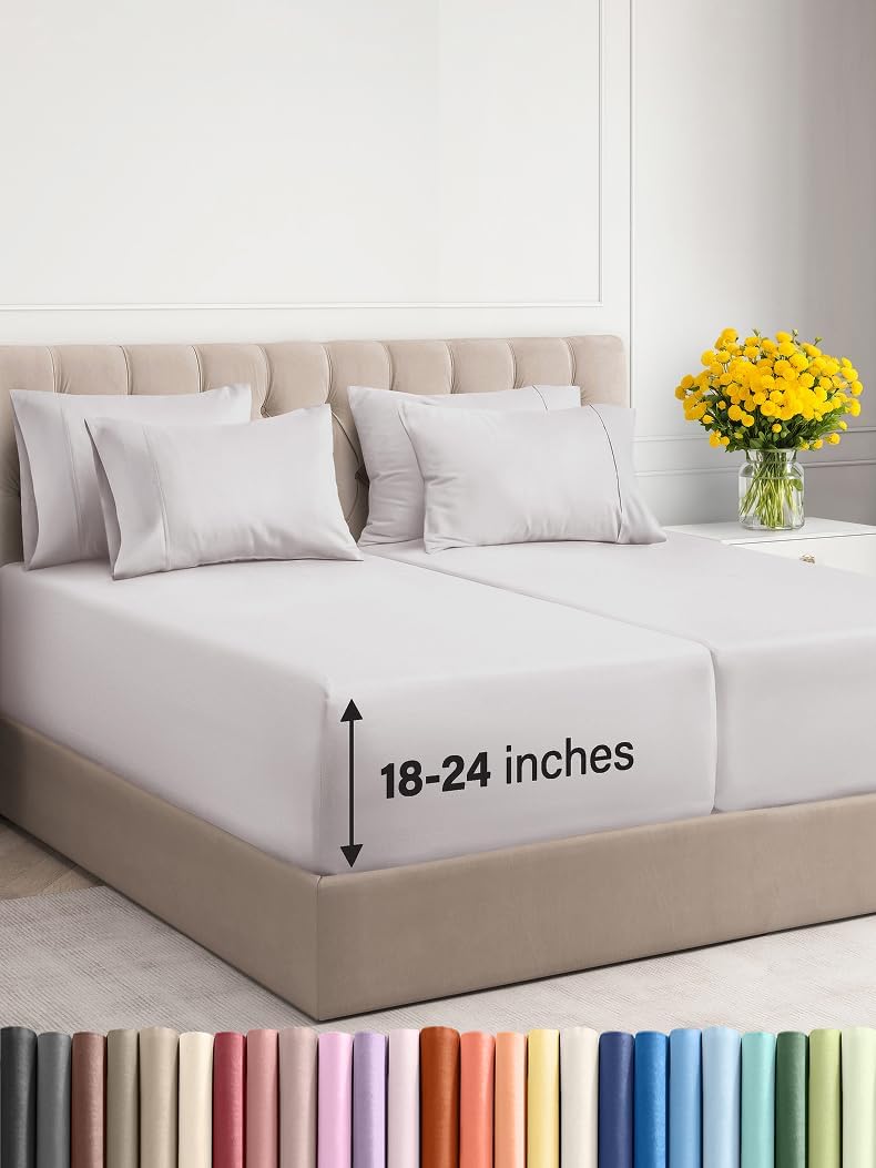 Extra Deep Cal King Sheet Set - 6 Piece Breathable & Cooling Sheets - Hotel Luxury Bed Sheets Set - Easy & Secure Fit - Soft, Wrinkle Free & Comfy Sheets Set - Grey Sheet Set with Extra Deep Pockets - Image 100