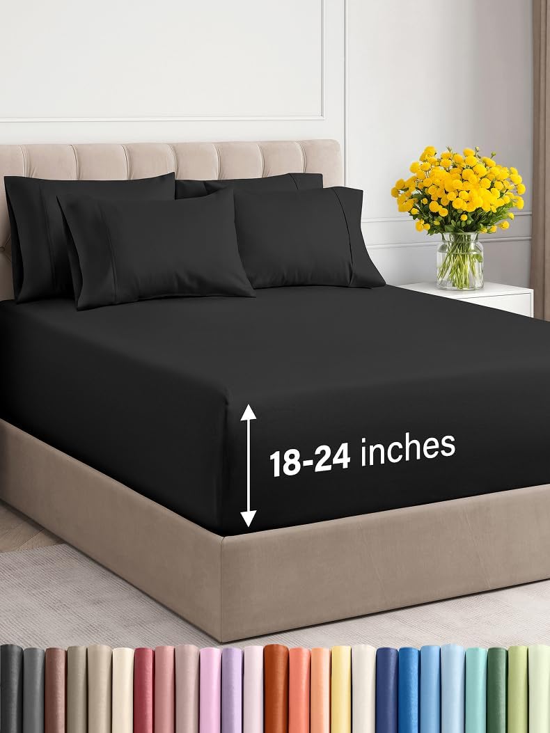 Extra Deep Cal King Sheet Set - 6 Piece Breathable & Cooling Sheets - Hotel Luxury Bed Sheets Set - Easy & Secure Fit - Soft, Wrinkle Free & Comfy Sheets Set - Grey Sheet Set with Extra Deep Pockets - Image 75