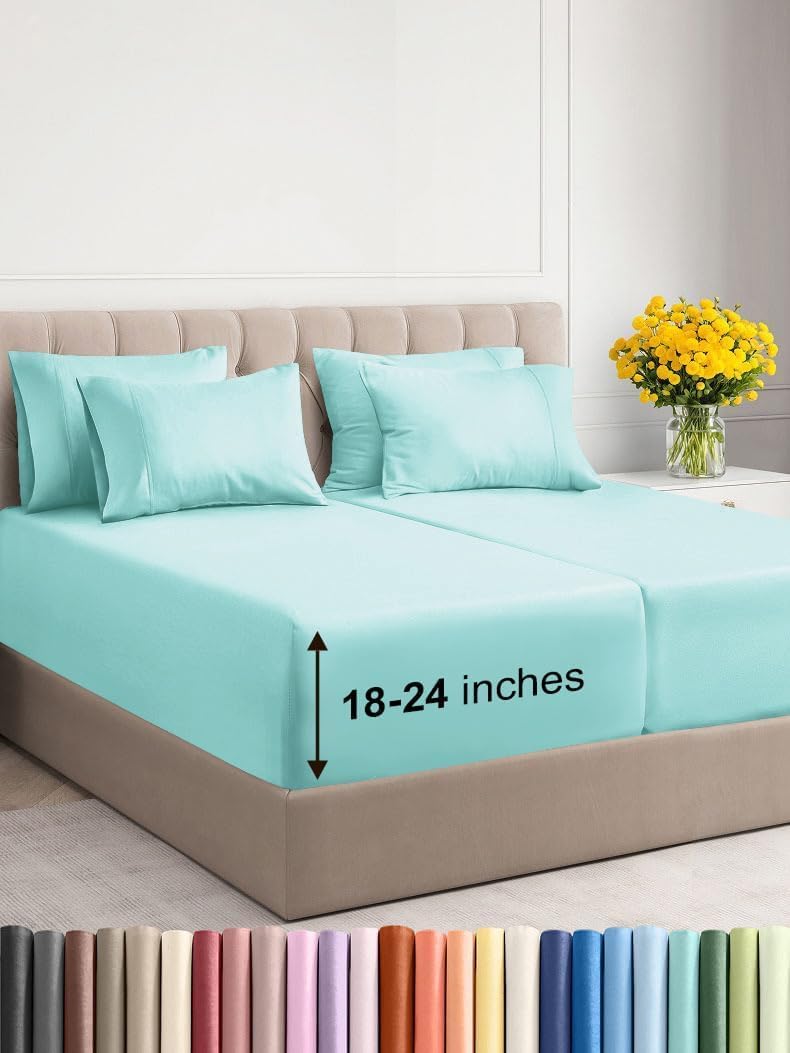 Extra Deep Cal King Sheet Set - 6 Piece Breathable & Cooling Sheets - Hotel Luxury Bed Sheets Set - Easy & Secure Fit - Soft, Wrinkle Free & Comfy Sheets Set - Grey Sheet Set with Extra Deep Pockets - Image 118