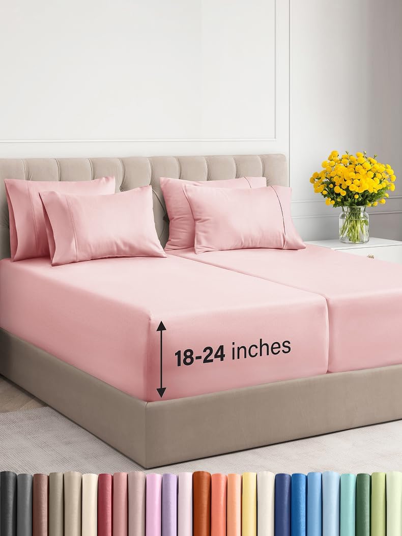 Extra Deep Cal King Sheet Set - 6 Piece Breathable & Cooling Sheets - Hotel Luxury Bed Sheets Set - Easy & Secure Fit - Soft, Wrinkle Free & Comfy Sheets Set - Grey Sheet Set with Extra Deep Pockets - Image 130