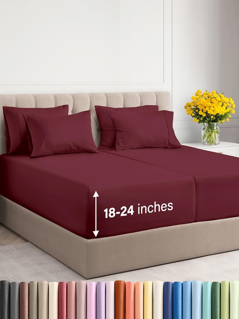 Extra Deep Cal King Sheet Set - 6 Piece Breathable & Cooling Sheets - Hotel Luxury Bed Sheets Set - Easy & Secure Fit - Soft, Wrinkle Free & Comfy Sheets Set - Grey Sheet Set with Extra Deep Pockets - Image 124