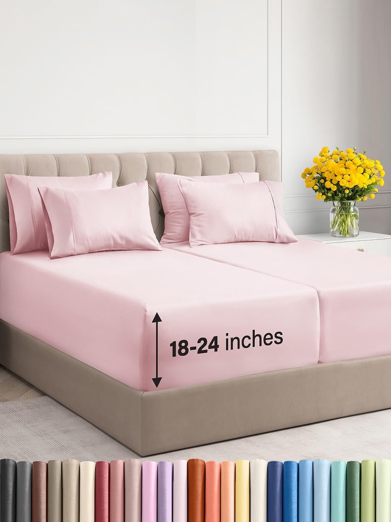 Extra Deep Cal King Sheet Set - 6 Piece Breathable & Cooling Sheets - Hotel Luxury Bed Sheets Set - Easy & Secure Fit - Soft, Wrinkle Free & Comfy Sheets Set - Grey Sheet Set with Extra Deep Pockets - Image 129