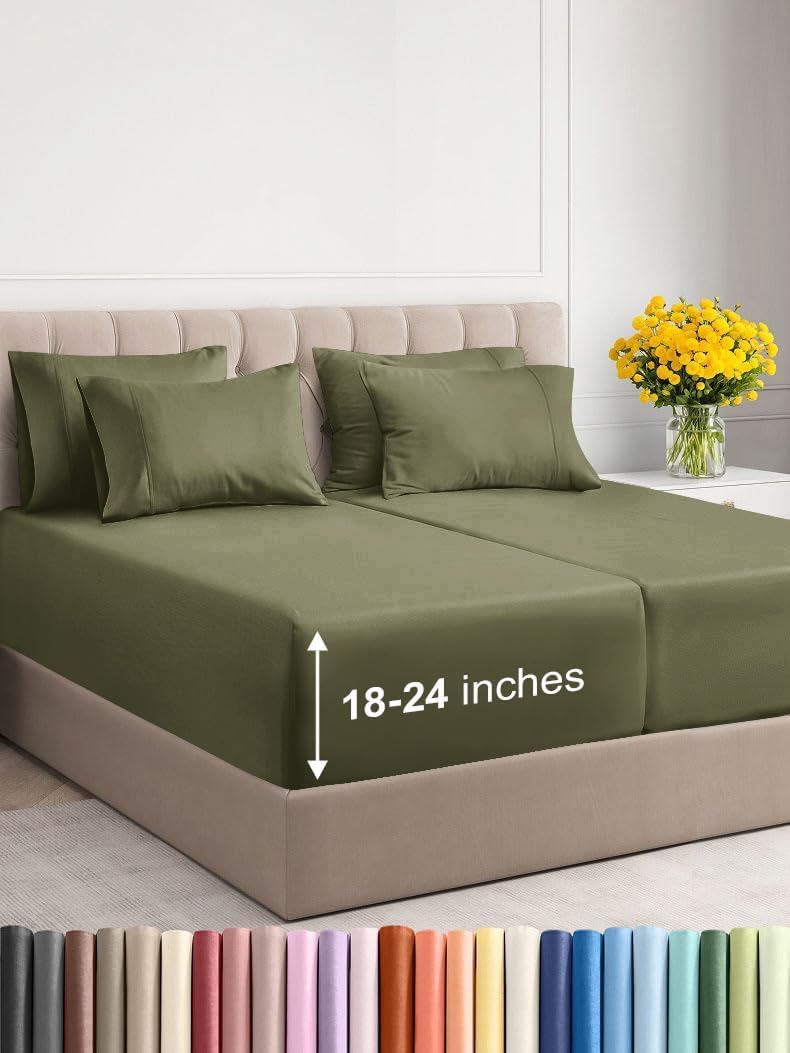 Extra Deep Cal King Sheet Set - 6 Piece Breathable & Cooling Sheets - Hotel Luxury Bed Sheets Set - Easy & Secure Fit - Soft, Wrinkle Free & Comfy Sheets Set - Grey Sheet Set with Extra Deep Pockets - Image 127