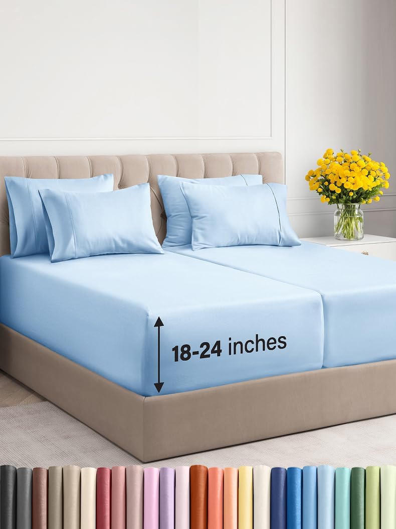 Extra Deep Cal King Sheet Set - 6 Piece Breathable & Cooling Sheets - Hotel Luxury Bed Sheets Set - Easy & Secure Fit - Soft, Wrinkle Free & Comfy Sheets Set - Grey Sheet Set with Extra Deep Pockets - Image 116