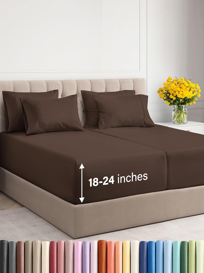 Extra Deep Cal King Sheet Set - 6 Piece Breathable & Cooling Sheets - Hotel Luxury Bed Sheets Set - Easy & Secure Fit - Soft, Wrinkle Free & Comfy Sheets Set - Grey Sheet Set with Extra Deep Pockets - Image 113