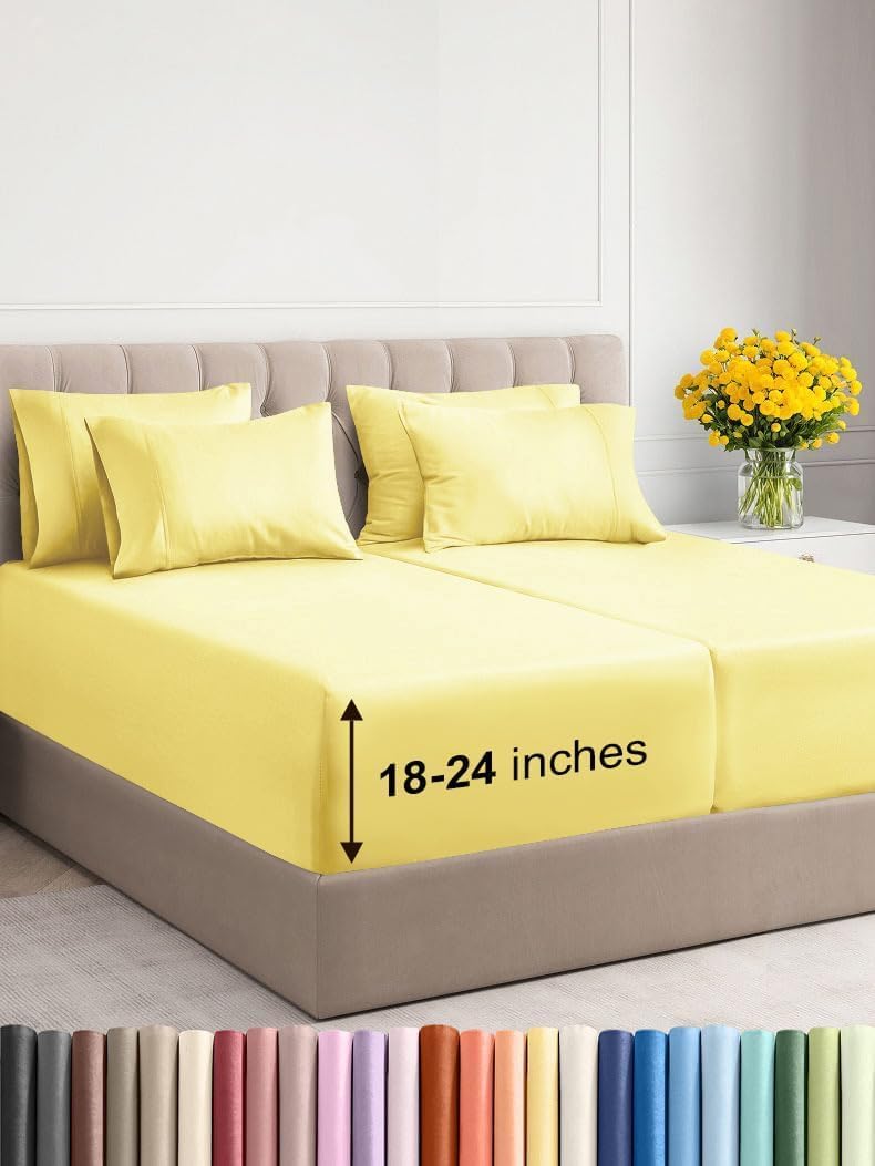 Extra Deep Cal King Sheet Set - 6 Piece Breathable & Cooling Sheets - Hotel Luxury Bed Sheets Set - Easy & Secure Fit - Soft, Wrinkle Free & Comfy Sheets Set - Grey Sheet Set with Extra Deep Pockets - Image 137