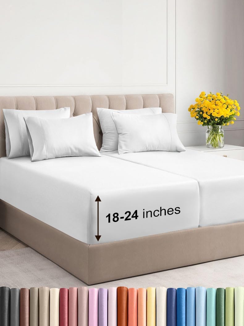 Extra Deep Cal King Sheet Set - 6 Piece Breathable & Cooling Sheets - Hotel Luxury Bed Sheets Set - Easy & Secure Fit - Soft, Wrinkle Free & Comfy Sheets Set - Grey Sheet Set with Extra Deep Pockets - Image 98