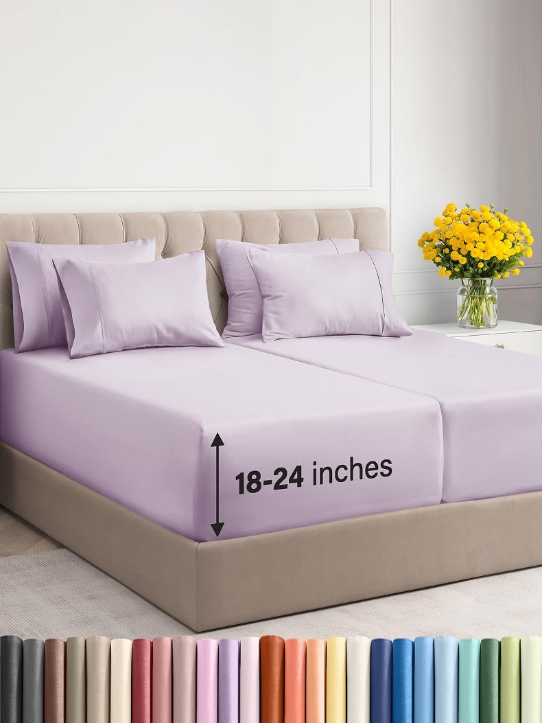 Extra Deep Cal King Sheet Set - 6 Piece Breathable & Cooling Sheets - Hotel Luxury Bed Sheets Set - Easy & Secure Fit - Soft, Wrinkle Free & Comfy Sheets Set - Grey Sheet Set with Extra Deep Pockets - Image 133