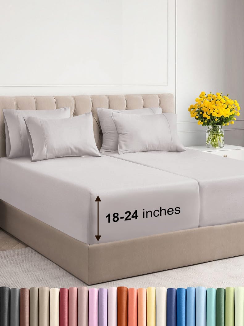 Extra Deep Cal King Sheet Set - 6 Piece Breathable & Cooling Sheets - Hotel Luxury Bed Sheets Set - Easy & Secure Fit - Soft, Wrinkle Free & Comfy Sheets Set - Grey Sheet Set with Extra Deep Pockets - Image 101