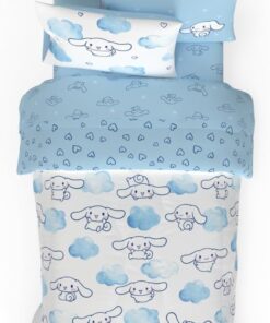 Franco Cinnamoroll Bedding 5 Piece Super Soft Cozy Reversible Comforter and Sheet Set with Sham, Twin, (100% Official Licensed Product)